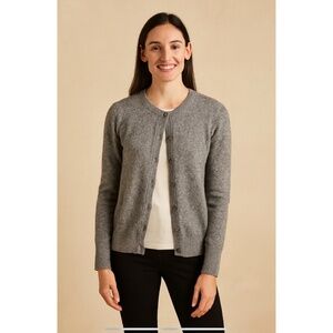 KAPRA HISKA CASHMERE CARDIGAN SWEATER PREPPY LIGHTWEIGHT NEUTRAL CLOSET STAPLE L